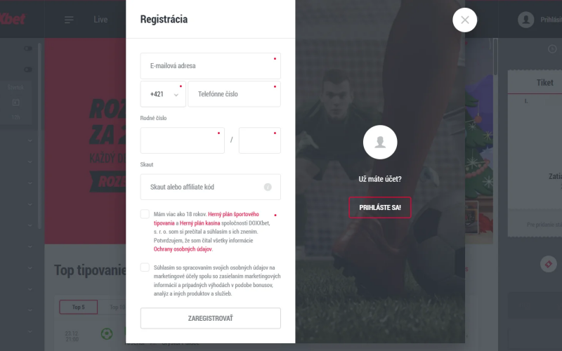 DOXXbet casino registracia – postup